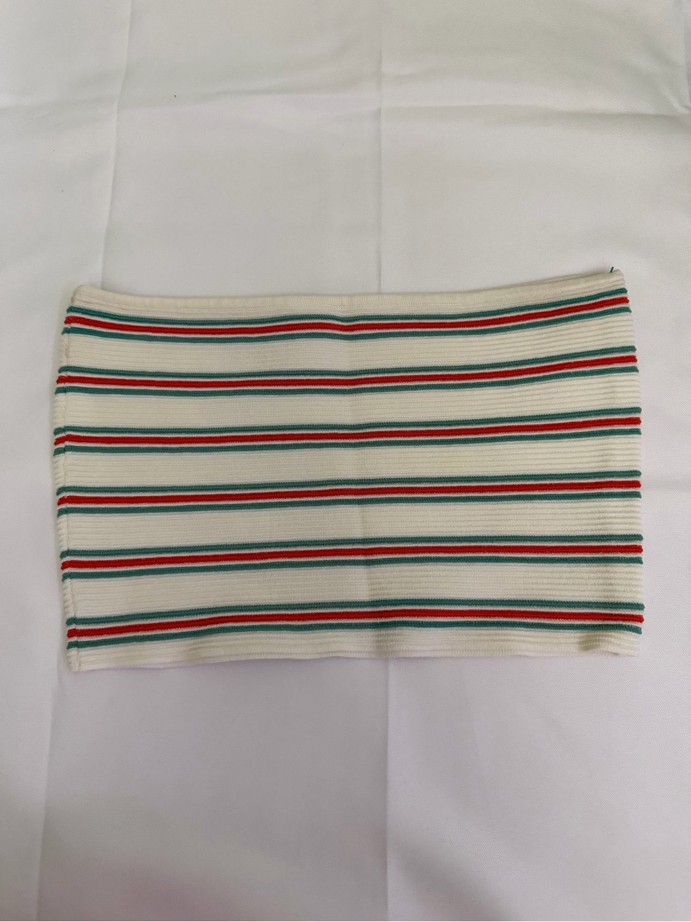 La Hearts Cream Stripe Tube Crop Top with Red & Green Bands